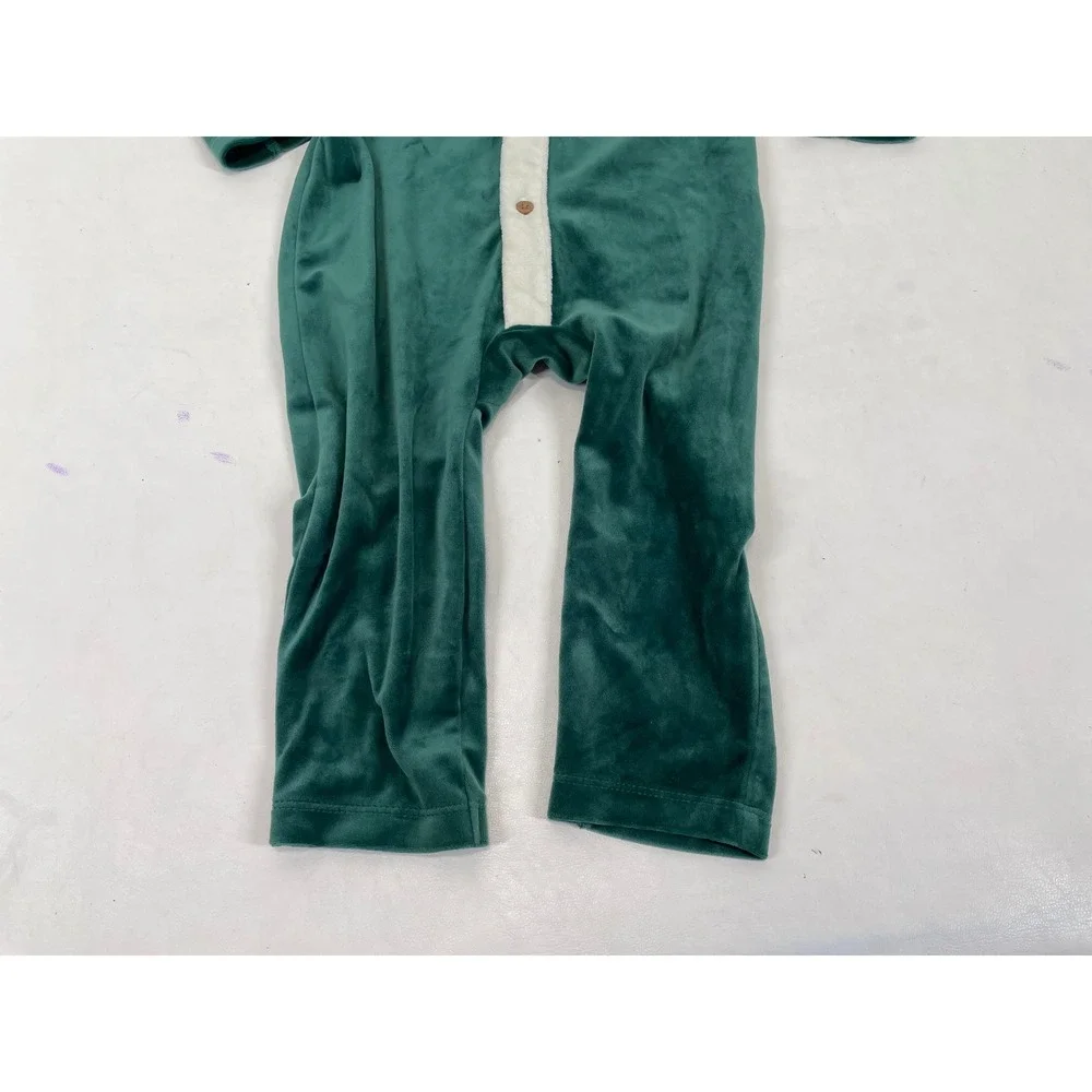 Carter's Green Velvet Holiday Elf Hooded Romper 18M Christmas Santa Helper